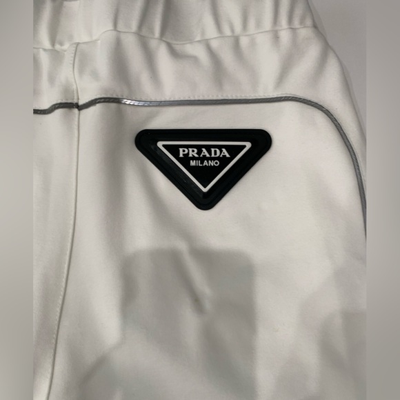 Prada White Cotton Jogger Pants Women’s Large Grey Side Stripe Emblem wom size L - Picture 4 of 15
